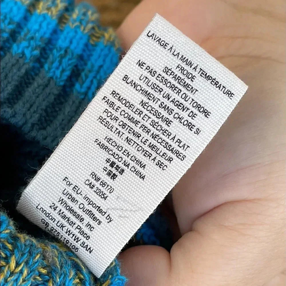 Free People Knit Striped Long Flared-Sleeve Turtleneck Sweater Blue XS - Picture 7 of 8